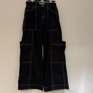 Aphrodite Black Wide-Leg Jeans with Contrast Stitching